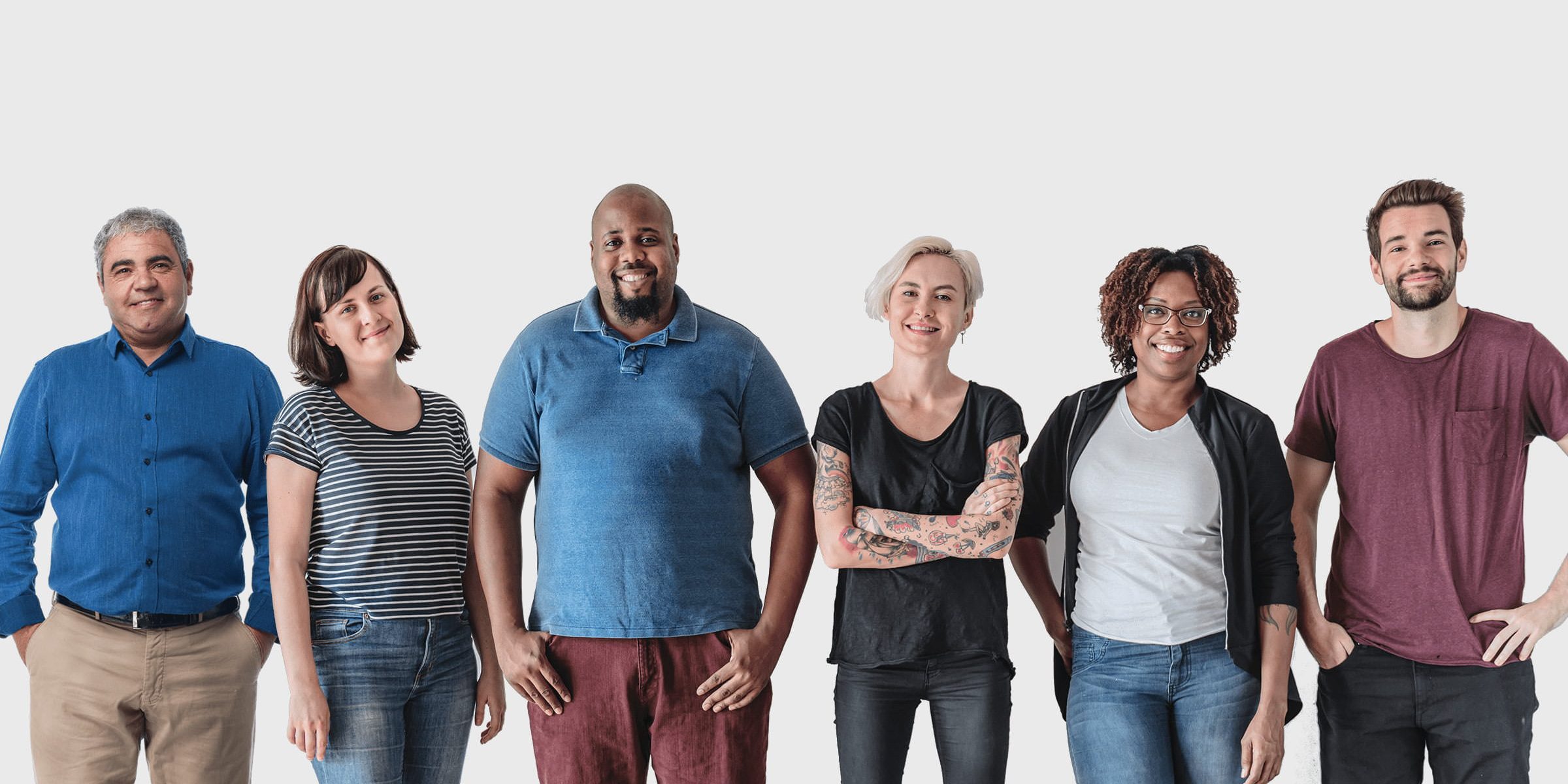 Six cultural and age diversity people standing together