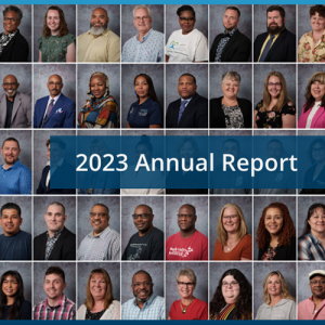 2023 Annual report thumbnail with a contact sheet of headshots 2023 RLS attendees